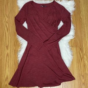 PRANA Nadia Long Sleeve V-Neck Faux Wrap Front Casual Dress Size Medium Plum
